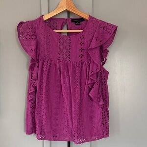 Sanctuary Magenta Eyelet Ruffle Blouse